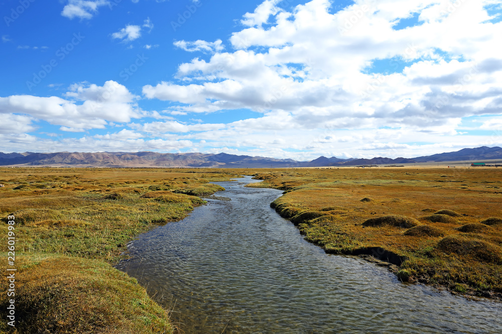 Beautiful landscapes of mountain and river in western Mongolia