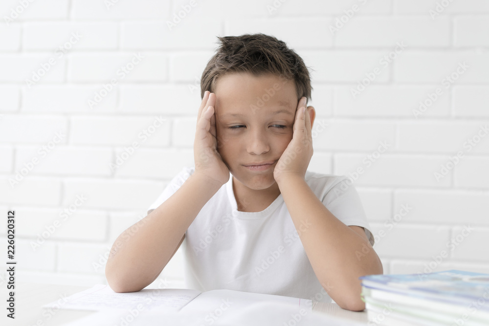 schoolboy doing homework studying science studyin, isolated on white background schoolboy doing homework studying science studyin, isolated on white background