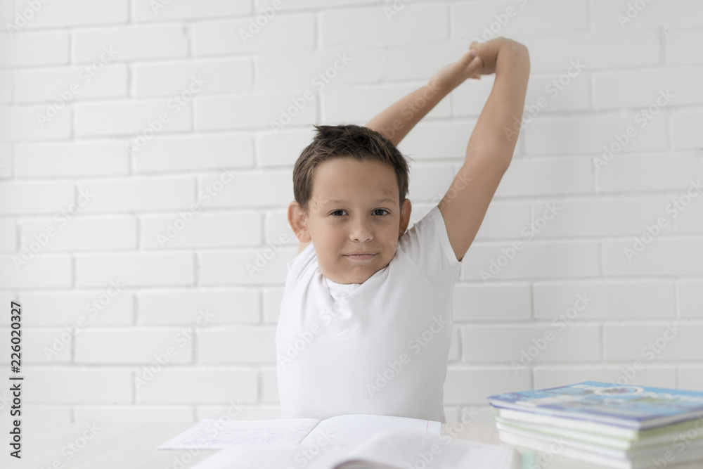 schoolboy doing homework studying science studyin, isolated on white background schoolboy doing homework studying science studyin, isolated on white background