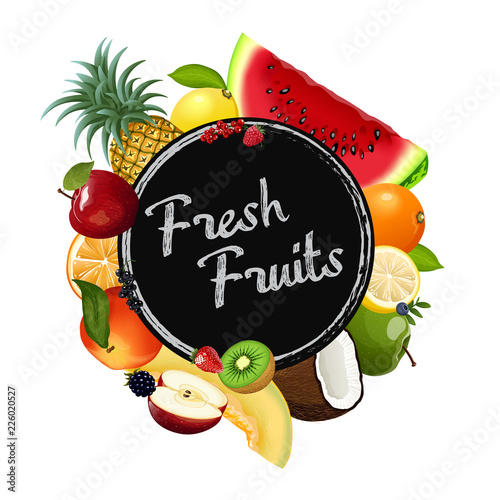 Fresh fruits collection. Vector illustration.