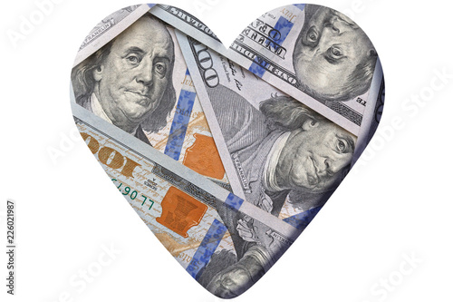 Wallpaper Mural heart made of one hundred dollars banknotes isolated on white Torontodigital.ca