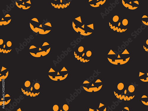 Vector seamless pattern with faces pumpkin devil in the dark background - 
Halloween pattern background