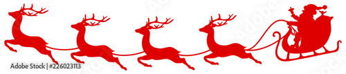 Christmas Sleigh Santa & 4 Flying Reindeers Red
