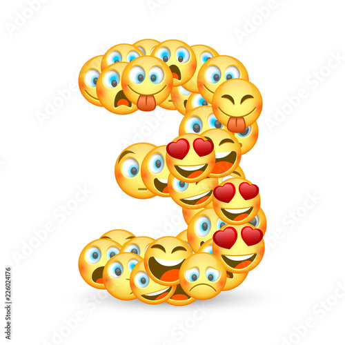 A set of emoticons shaped as three number. Vector illustration