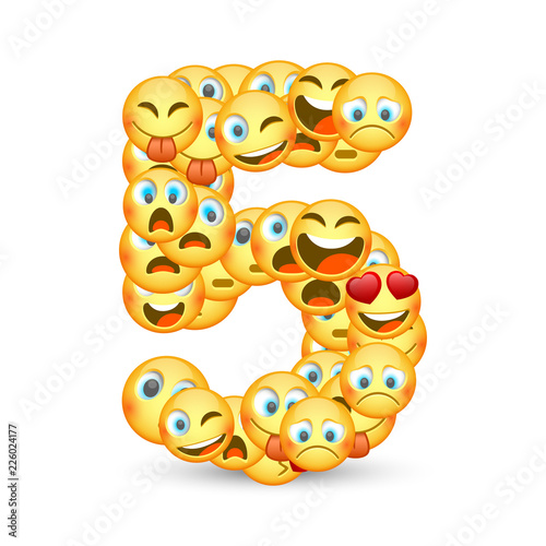A set of emoticons shaped as five number. Vector illustration