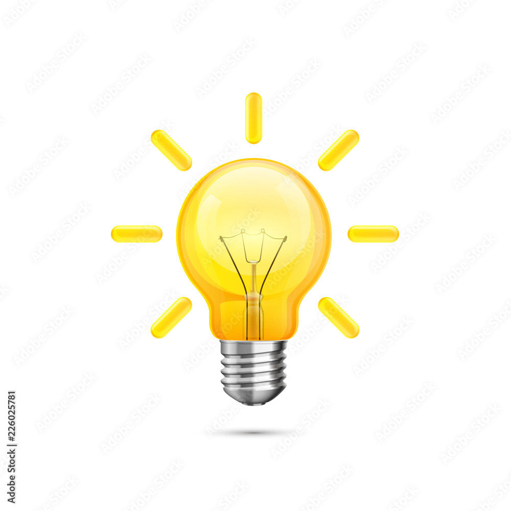 Lamp idea icon, object yellow light on a white background. Vector illustration Lamp idea icon, object yellow light on a white background. Vector illustration