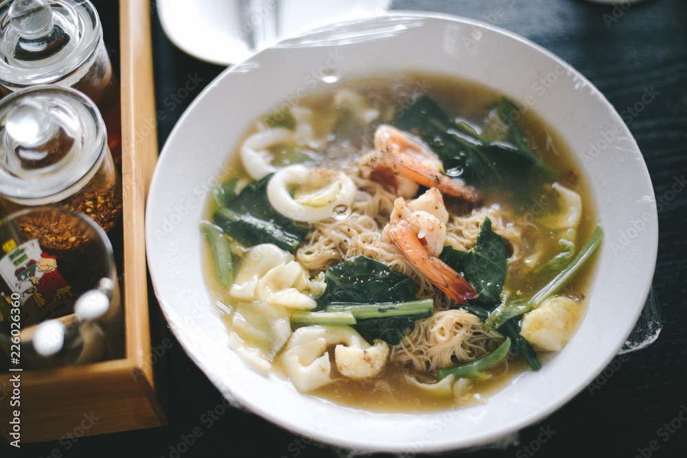 Fried noodle with seafood, broccoli vegetables Fried noodle with seafood, broccoli vegetables