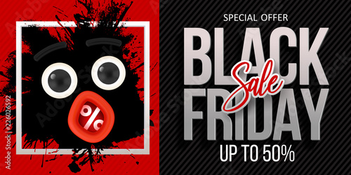 Black Friday sale with percentage in mouth