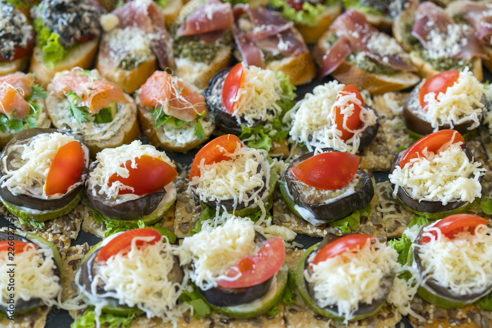Gourmet appetizers: caviar, venison, tuna and salmon. gastronomic background Gourmet appetizers: caviar, venison, tuna and salmon. gastronomic background