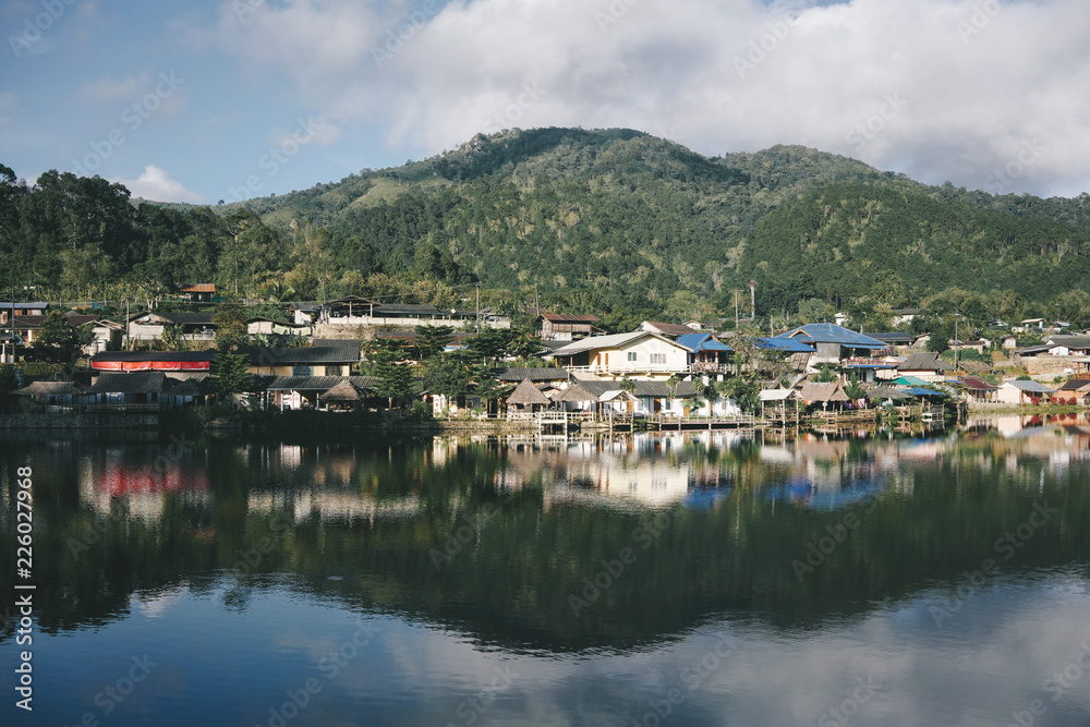 Landscape of beautiful lake in the morning at Ban Rak Thai, North of Thailand