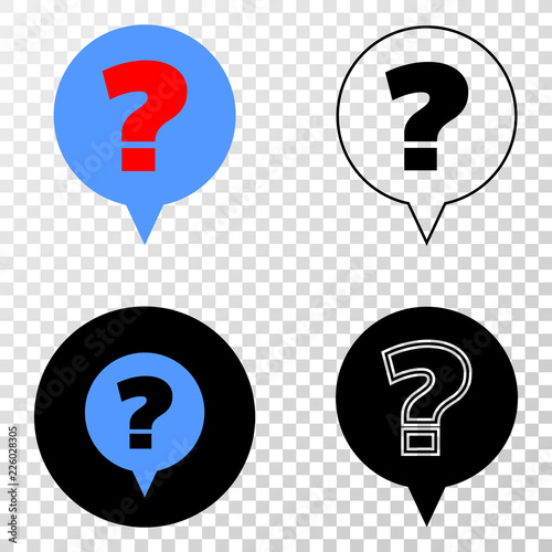 Question EPS vector pictogram with contour, black and colored versions. Illustration style is flat iconic symbol on chess transparent background.