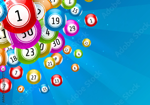 lottery game, balls with numbers, on a colored background