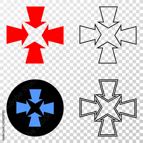 Shrink arrows EPS vector pictograph with contour, black and colored versions. Illustration style is flat iconic symbol on chess transparent background.