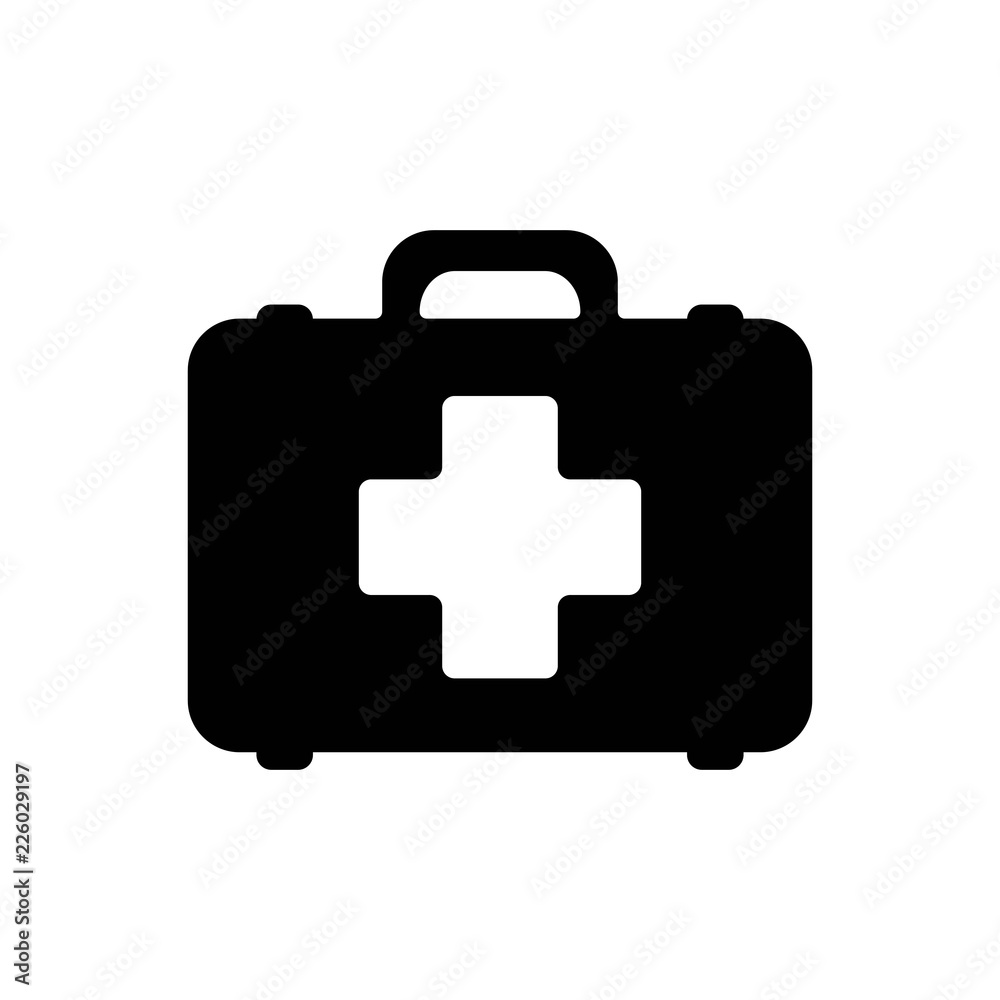First Aid Kit with medicines medical icon. black isolated First Aid Kit with medicines medical icon. black isolated