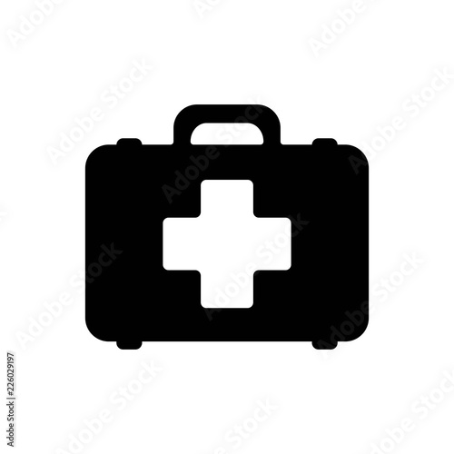 First Aid Kit with medicines medical icon. black isolated