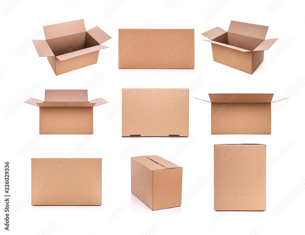 Set of cardboard boxes isolated on a white background. Set of cardboard boxes isolated on a white background.