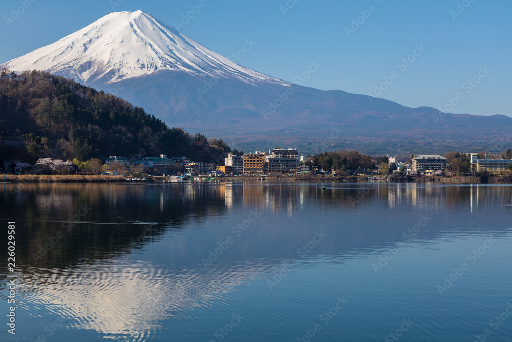 Mt. Fuji as reflected in a lake.Shooting location is Lake Kawaguchiko, Yamanashi prefecture Japan.