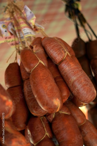 sobrasada: typical food of Mallorca in the market of Santanyi, Spain