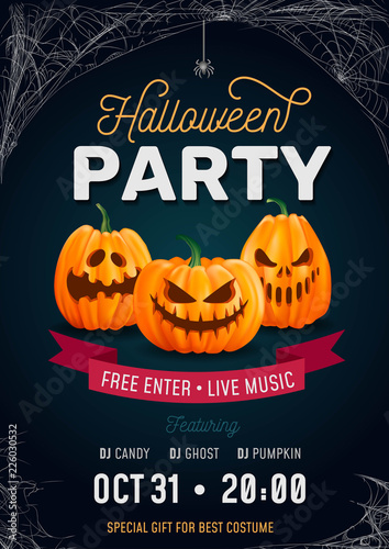 Halloween design template with cobweb and incription "Happy Halloween". Halloween party invitation card design.