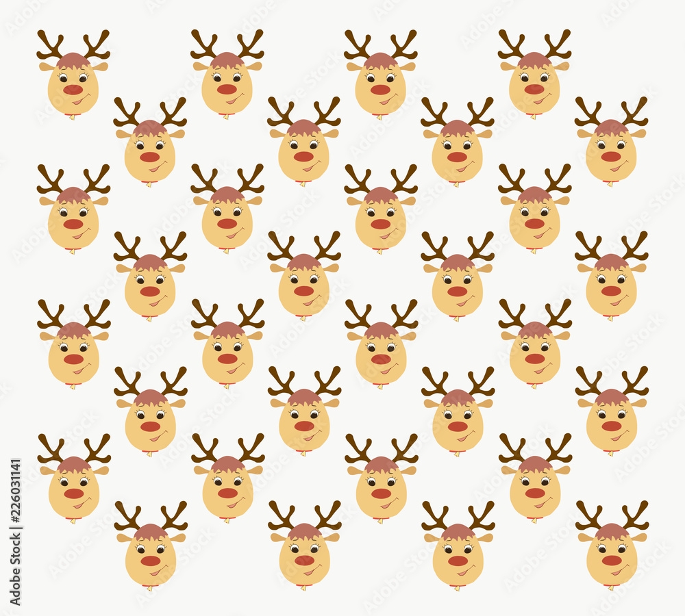 Background with lots of funny deer heads with a bell
