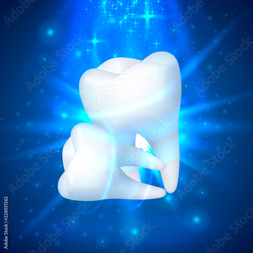 Tooth on a blue background, template design element, Vector illustration