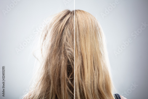 Woman's Hair Before And After Hair Straightening