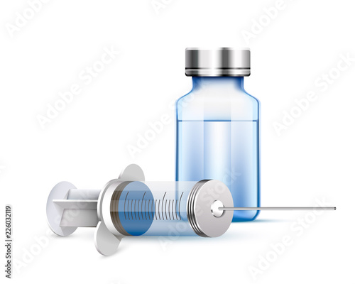 Medical syringe and ampoule, Objects on white background . Vector illustration