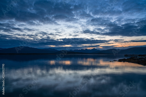 View of the fjord from Tromso on the island of Tromsoja  Norway during sunset