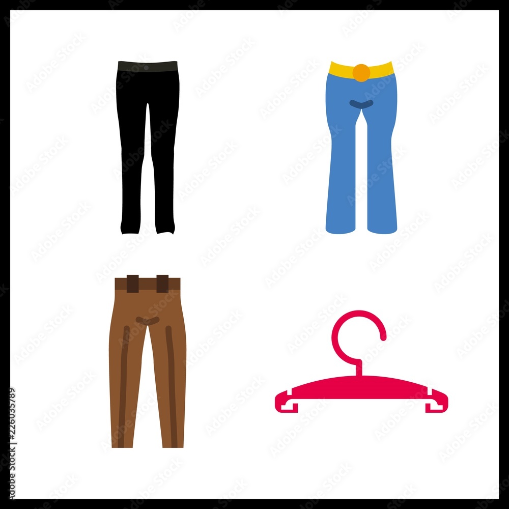 4 suit icon. Vector illustration suit set. hanger and trousers icons for suit works 4 suit icon. Vector illustration suit set. hanger and trousers icons for suit works