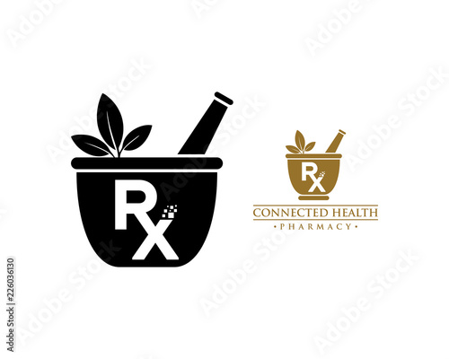 Natural Herbal Ingredients RX in the Pot Sign Symbol Icon Pharmacy Logo Vector