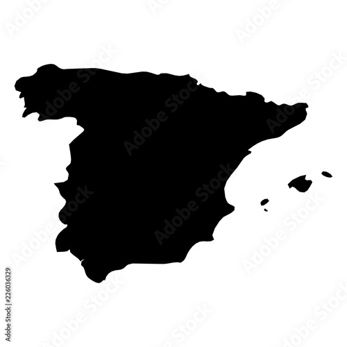 Spain - solid black silhouette map of country area. Simple flat vector illustration.