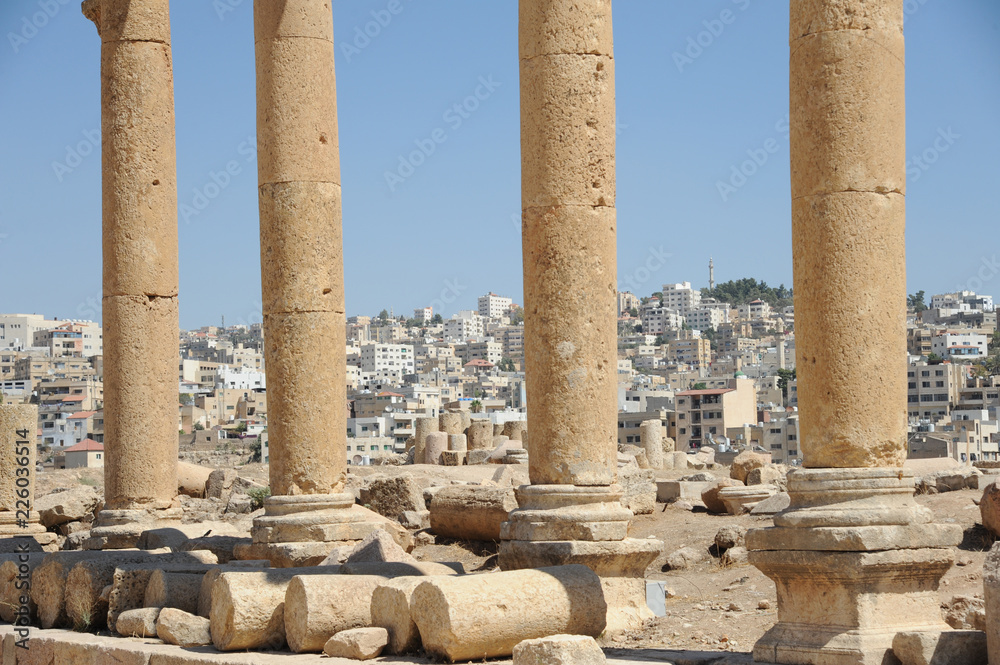 The ruined city of Jerash is Jordan's largest and most interesting Roman site, and a major tourist drawcard. Its imposing ceremonial gates, colonnaded avenues, temples and theatres 