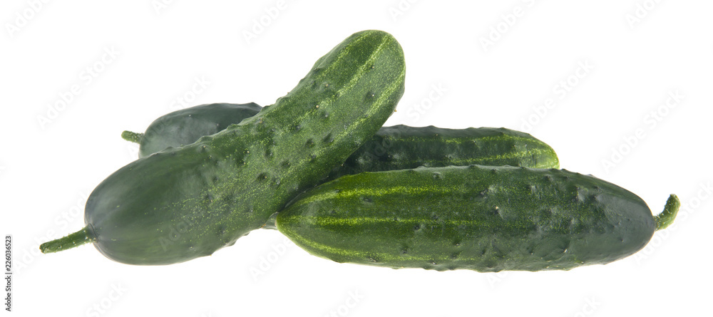 fresh, green cucumbers isolated on white background fresh, green cucumbers isolated on white background