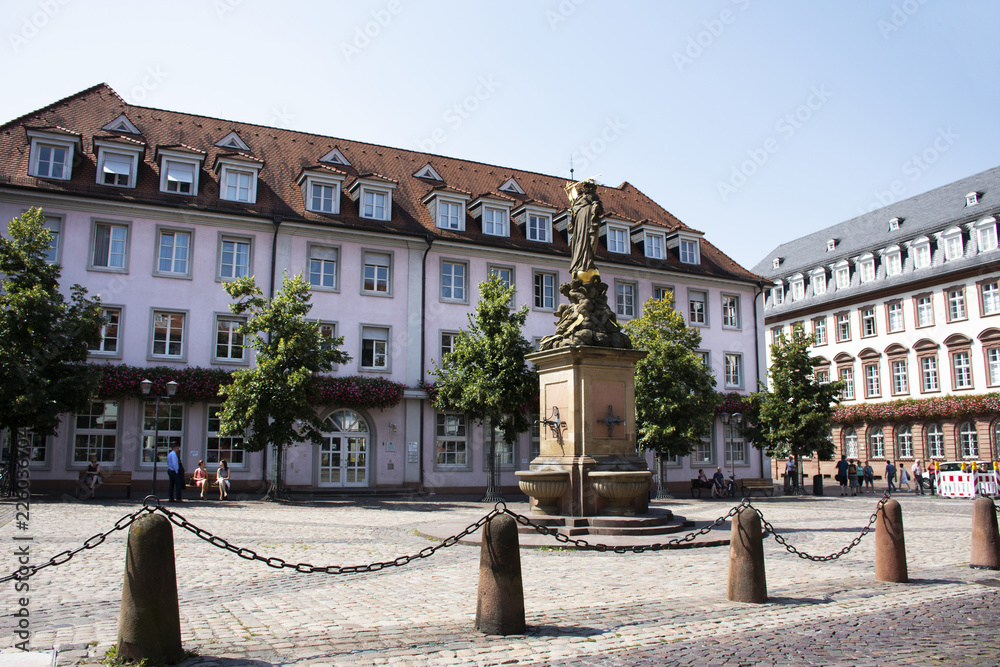 Madonna statue at the corn market square or madonna vom kornmarkt in Heidelberg, Germany