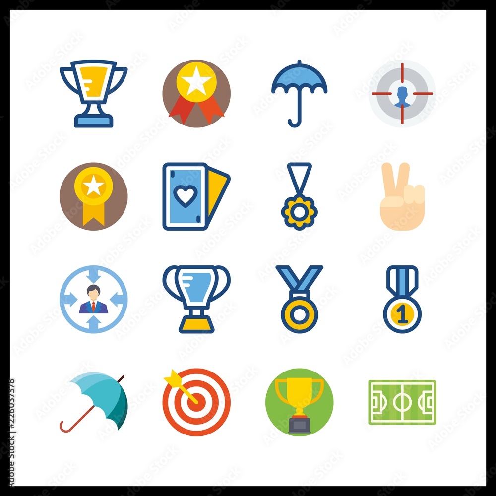 16 winner icon. Vector illustration winner set. trophy and medal icons for winner works