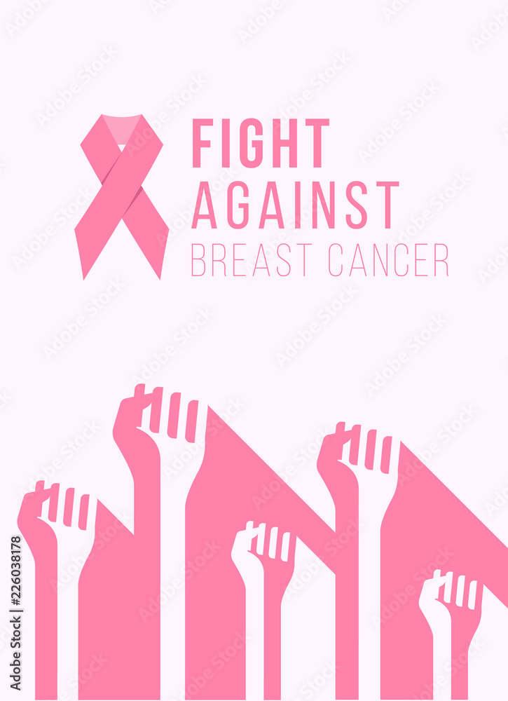 Breast cancer awareness month banner with pink ribbon and abstract hand fight group sign vector illustration design Breast cancer awareness month banner with pink ribbon and abstract hand fight group sign vector illustration design
