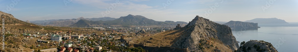Panorama of Sudak valley environ from Palvani-Oba Mountain, Crimea.