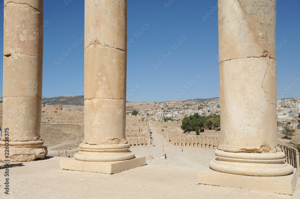 The ruined city of Jerash is Jordan's largest and most interesting Roman site, and a major tourist drawcard. Its imposing ceremonial gates, colonnaded avenues, temples and theatres 
