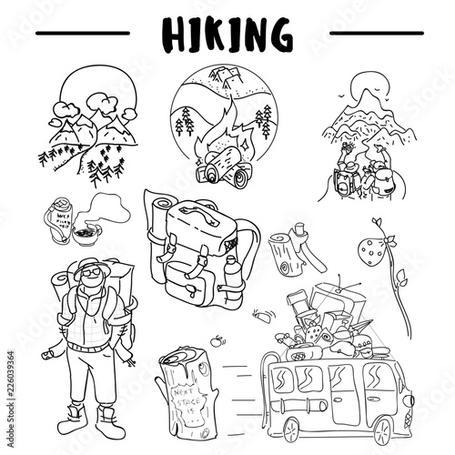set of hiking icons