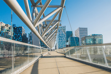 empty bridge and contemporary architecture at Barcode district, Oslo, Norway