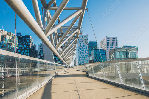 Canvas Print empty bridge and contemporary architecture at Barcode district, Oslo, Norway