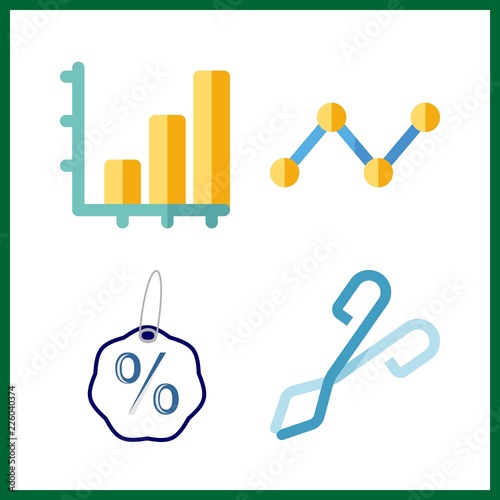 stock vector icons set. crucible tongs, bar chart, line graph and discout in this set.