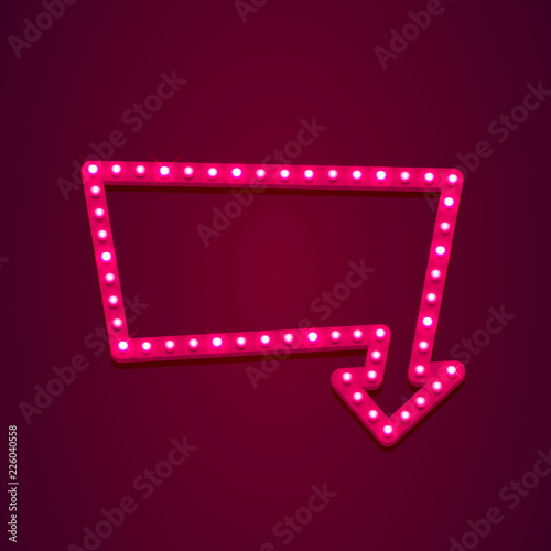 Neon sign with text open arrow, entrance is available. Vector illustration