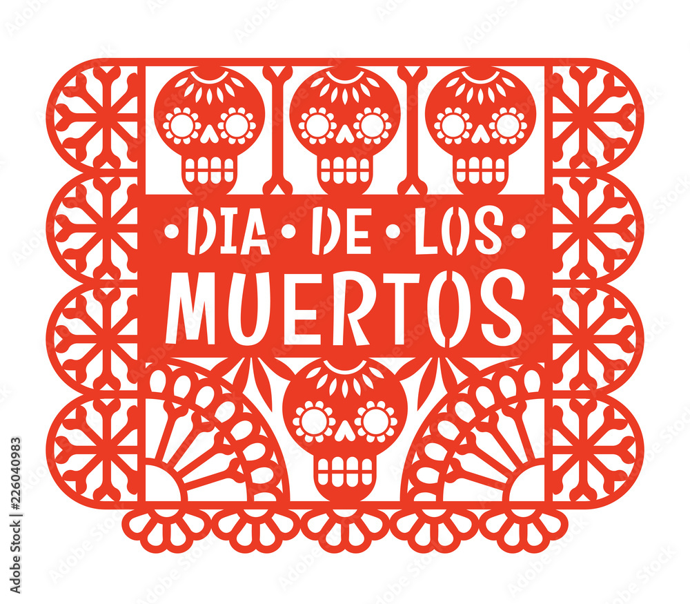 Dia de los Muertos. Papel Picado. Vector illustration of traditional  Mexican paper cutting with skulls and bones. Isolated on white. vector de  Stock | Adobe Stock
