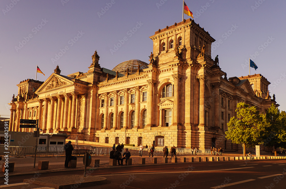 BERLIN, GERMANY - MAY 15, 2015: Evening view of  Reichstag on May 15,2015 in Berlin.