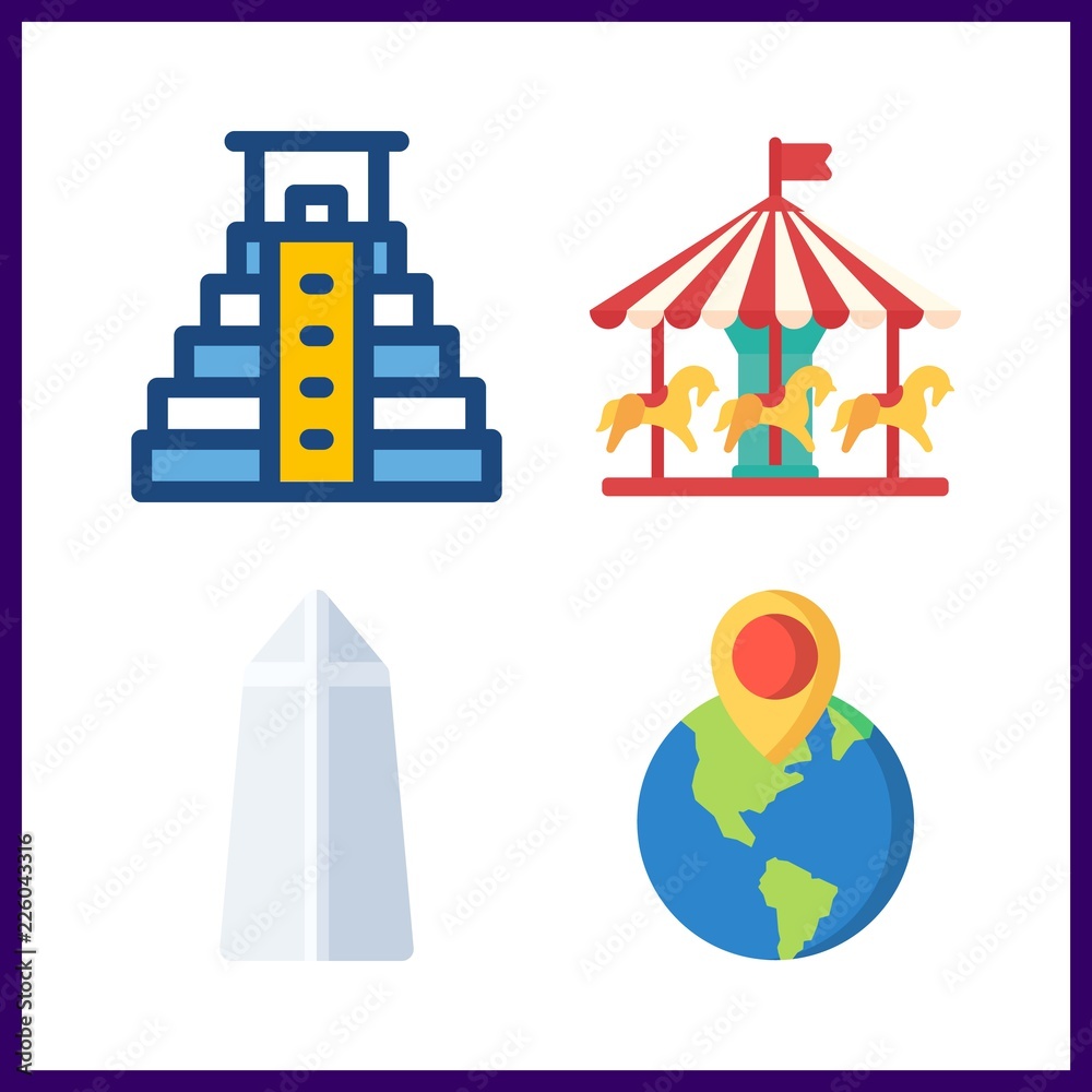 4 attraction icon. Vector illustration attraction set. destination and pyramid icons for attraction works