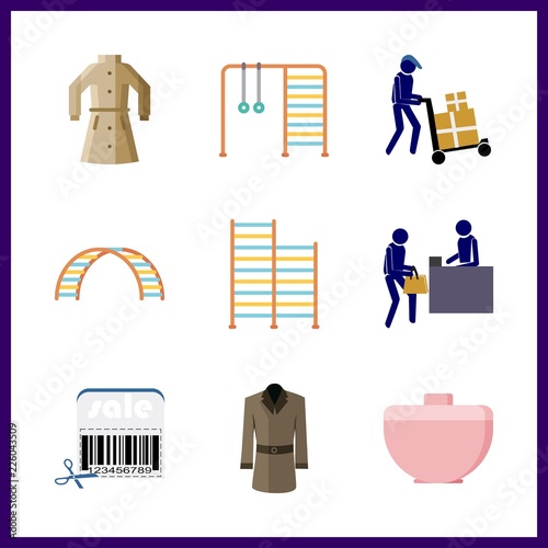 work icons set. person, indoors, bright and heat graphic works