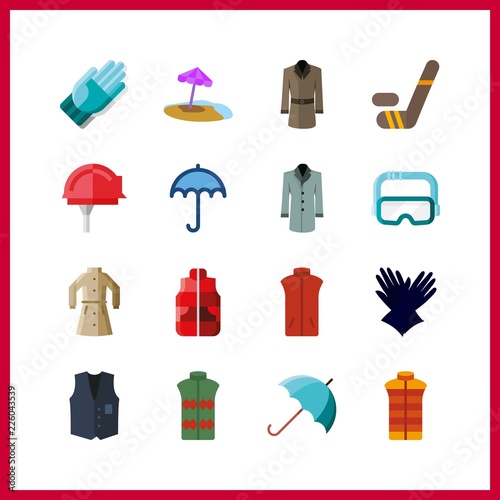 16 protective icon. Vector illustration protective set. umbrella and hockey icons for protective works
