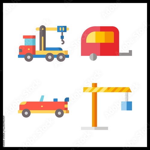 car vector icons set. crane truck, sport car, winch and motorhome in this set.