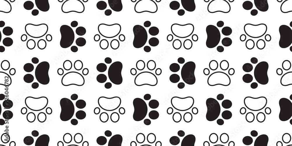 Fototapeta premium Dog Paw seamless pattern vector cat footprint kitten puppy tile background repeat wallpaper isolated cartoon illustration
